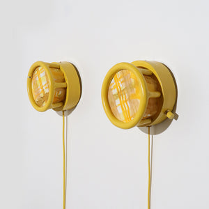 Pair of Round Sconces in Sunshine Plaid