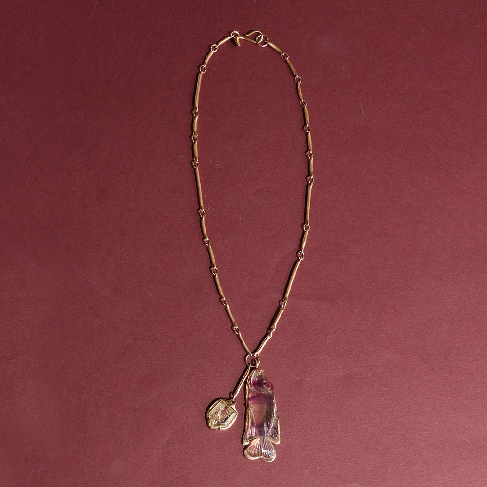Fluorite Fish Charm Necklace