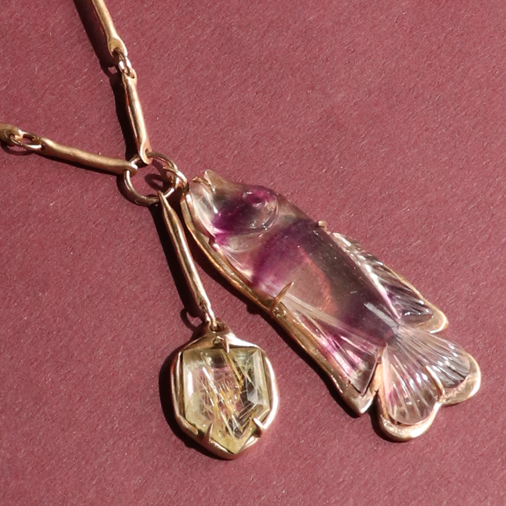 Fluorite Fish Charm Necklace