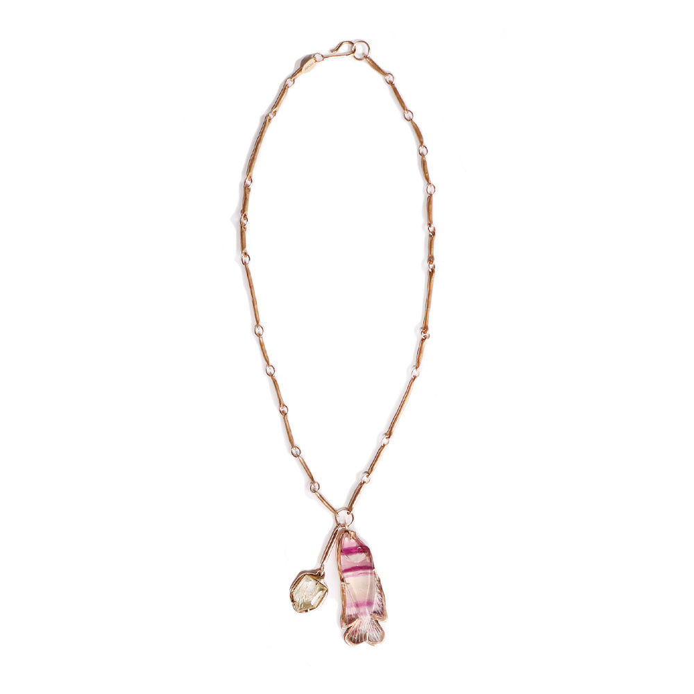 Fluorite Fish Charm Necklace