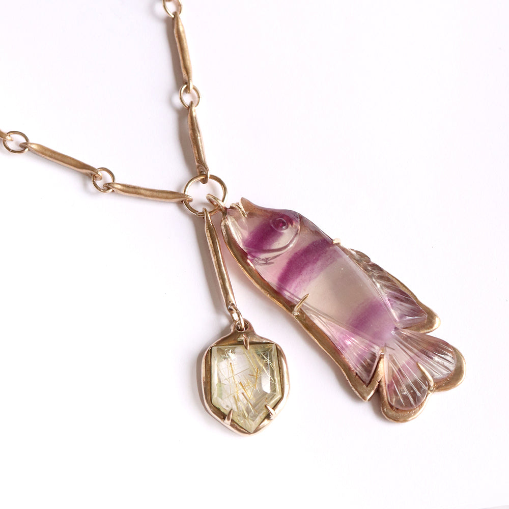 Fluorite Fish Charm Necklace