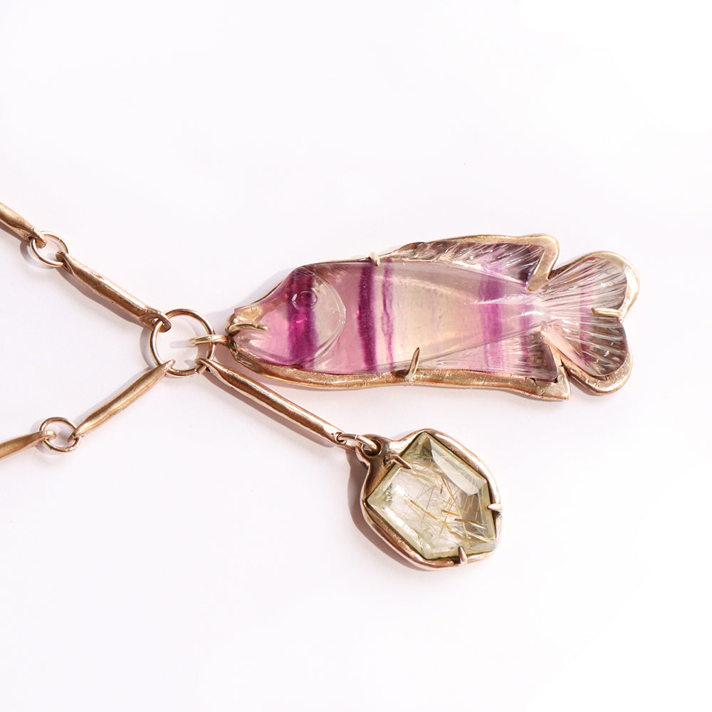 Fluorite Fish Charm Necklace
