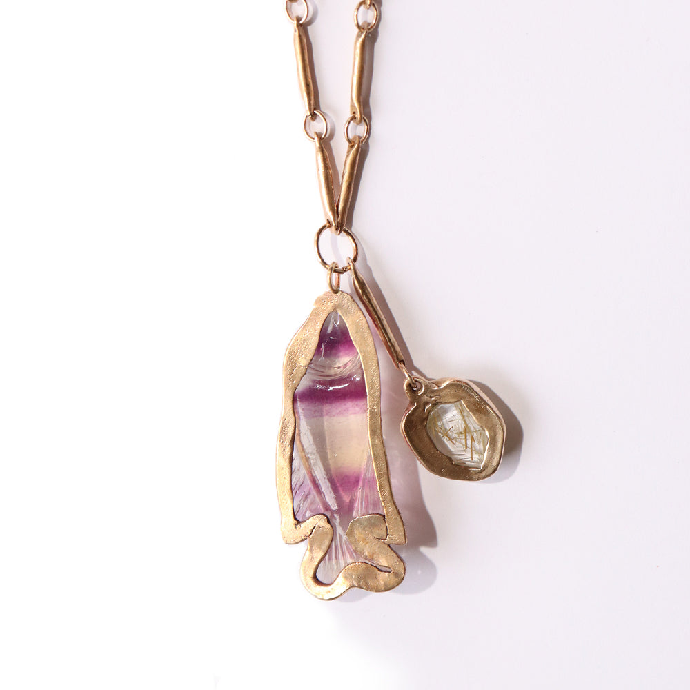 Fluorite Fish Charm Necklace