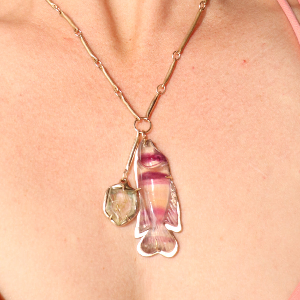 Fluorite Fish Charm Necklace