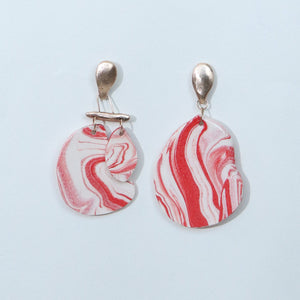 Mismatched Marbled Earrings - Big Red