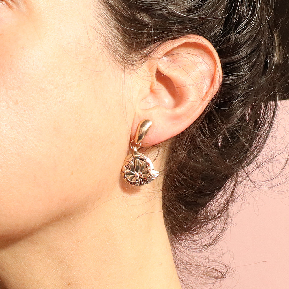 Pressed Flower Earrings with Stone Halo