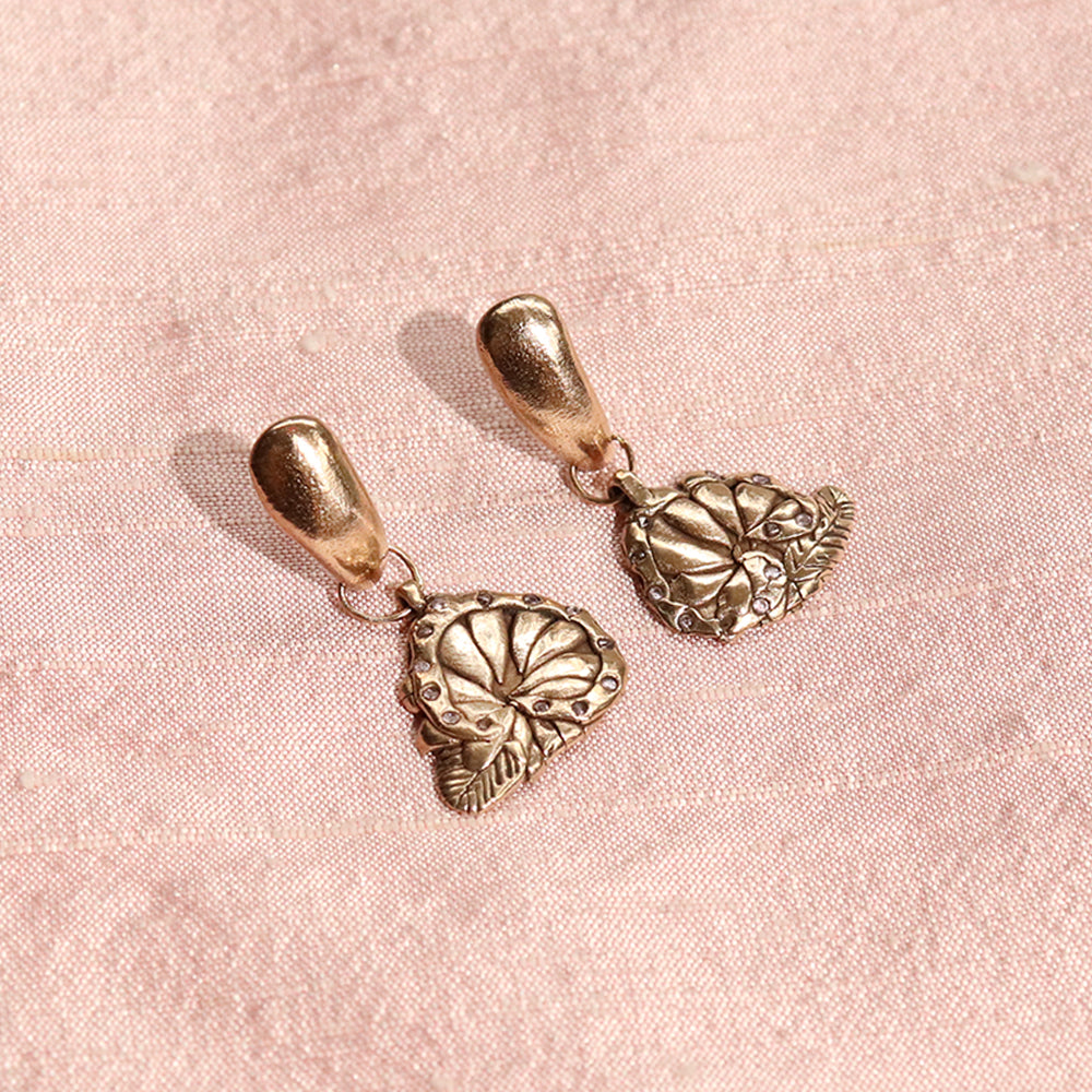 Pressed Flower Earrings with Pink Stone Halo