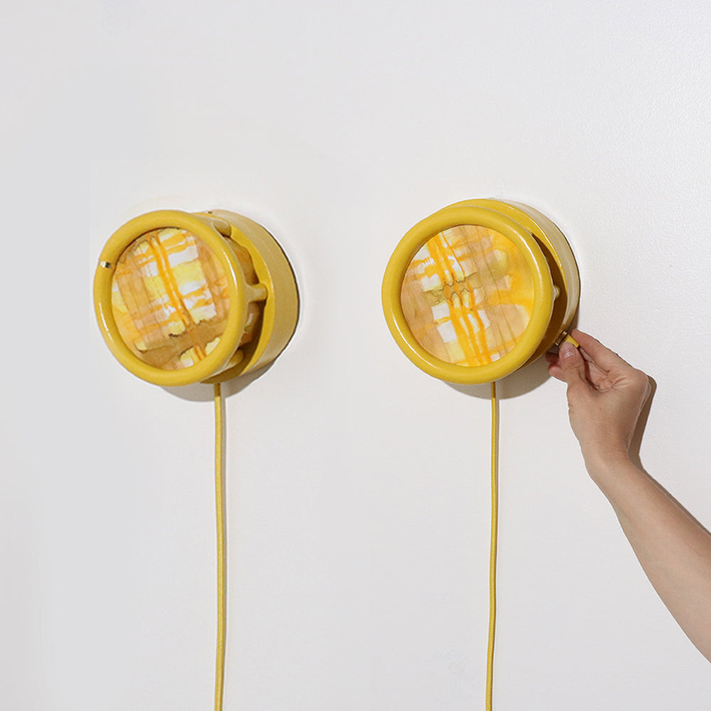 Pair of Round Sconces in Sunshine Plaid