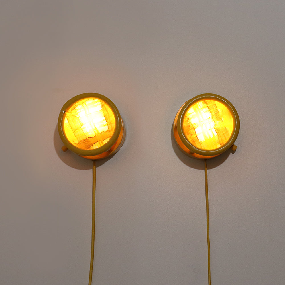 Pair of Round Sconces in Sunshine Plaid