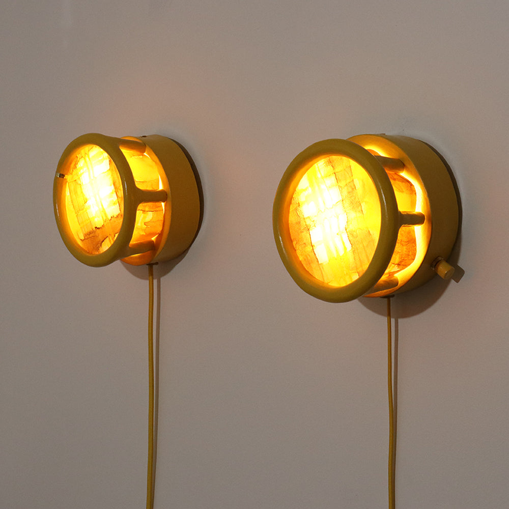 Pair of Round Sconces in Sunshine Plaid