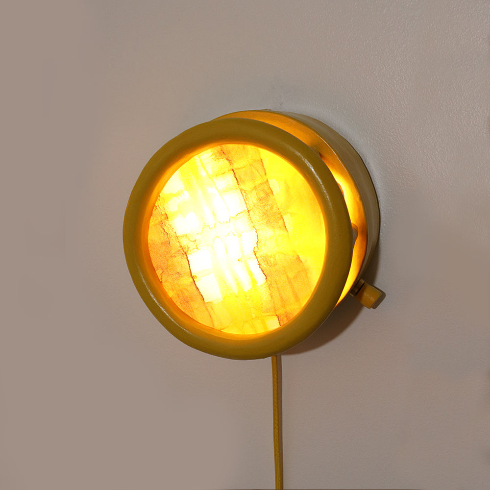 Pair of Round Sconces in Sunshine Plaid