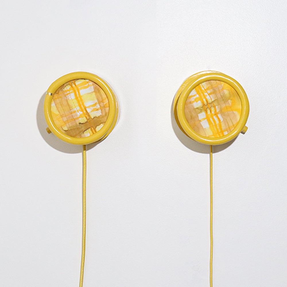 Pair of Round Sconces in Sunshine Plaid