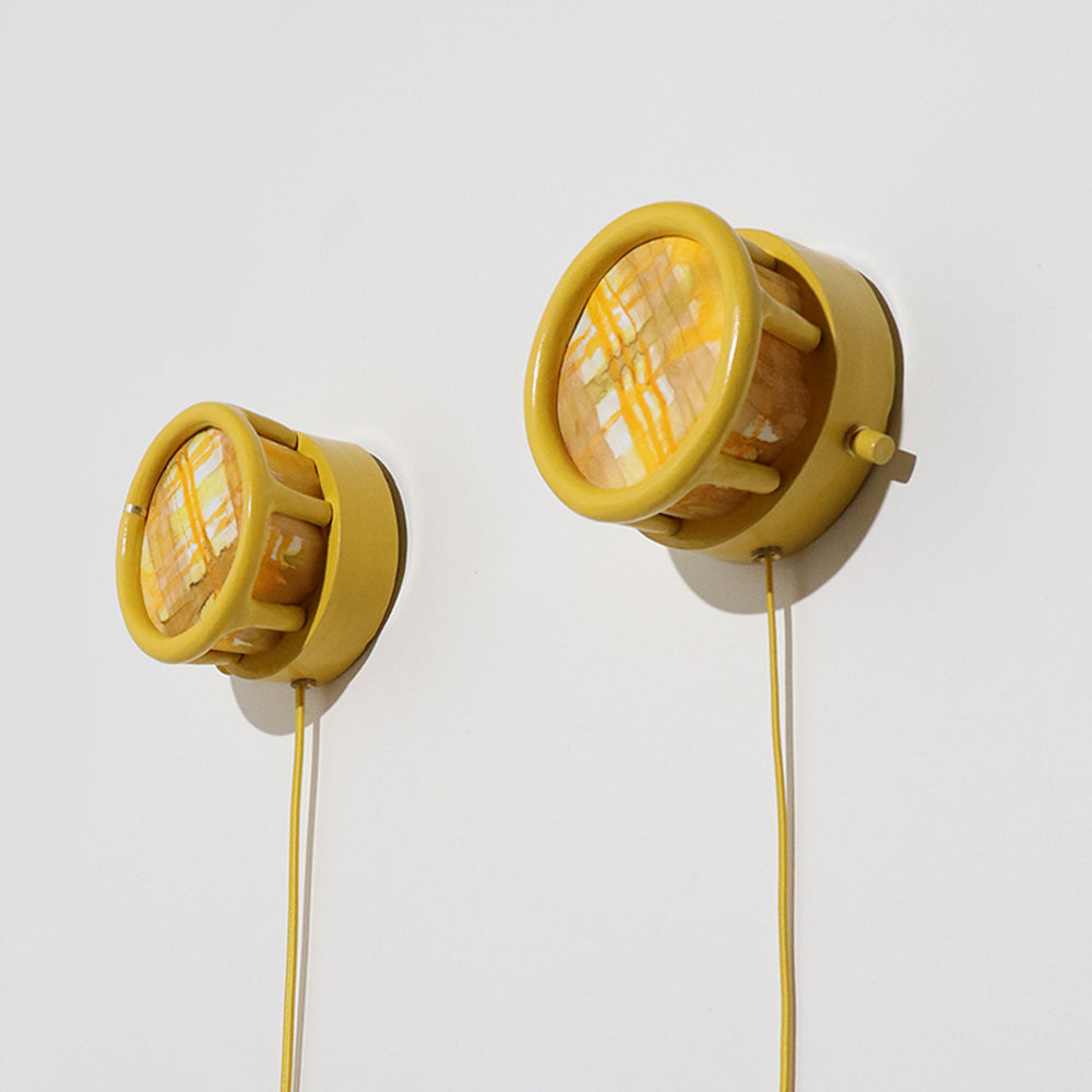 Pair of Round Sconces in Sunshine Plaid