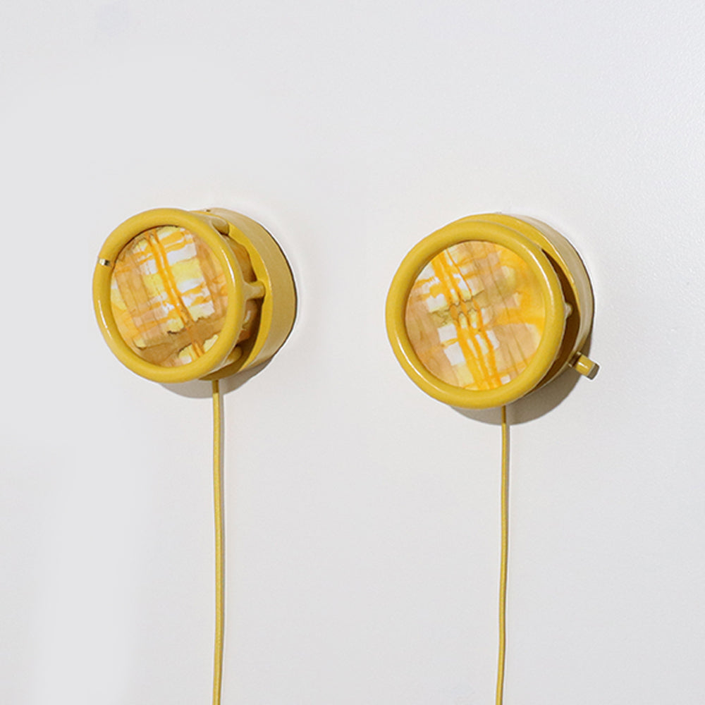Pair of Round Sconces in Sunshine Plaid