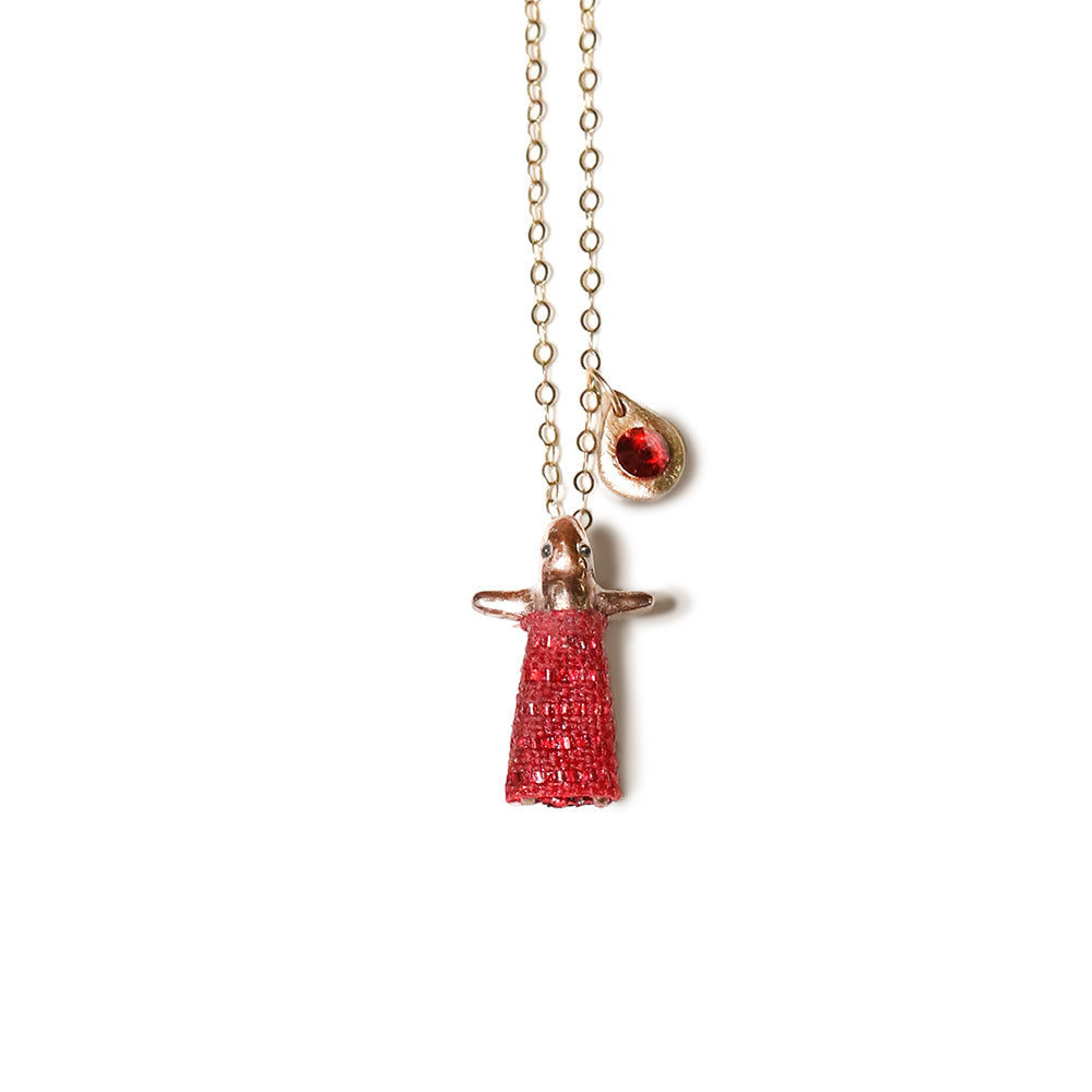 Red Worry Doll Necklace