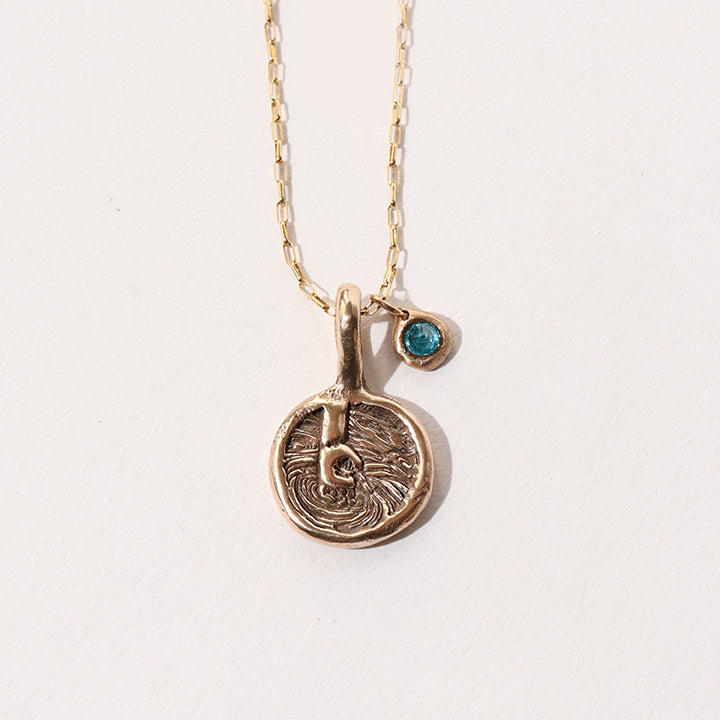 Ancient Water Coin Necklace with Aquamarine