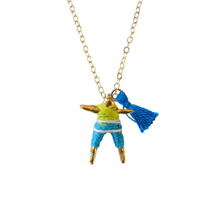 Lime & Blue Worry Doll Necklace 18"