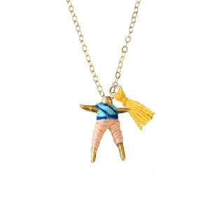 Blue & Peach Worry Doll Necklace 18"