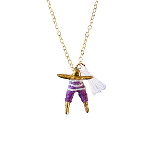 Purple & White Worry Doll Necklace 18"