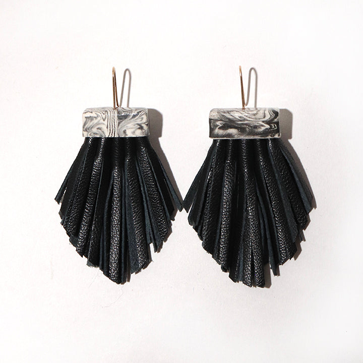 Tassel Cage Earrings - Black Swirl