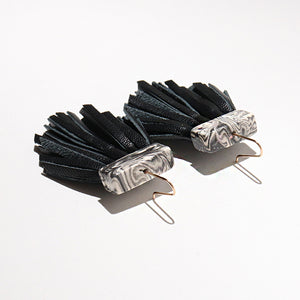 Tassel Cage Earrings - Black Swirl