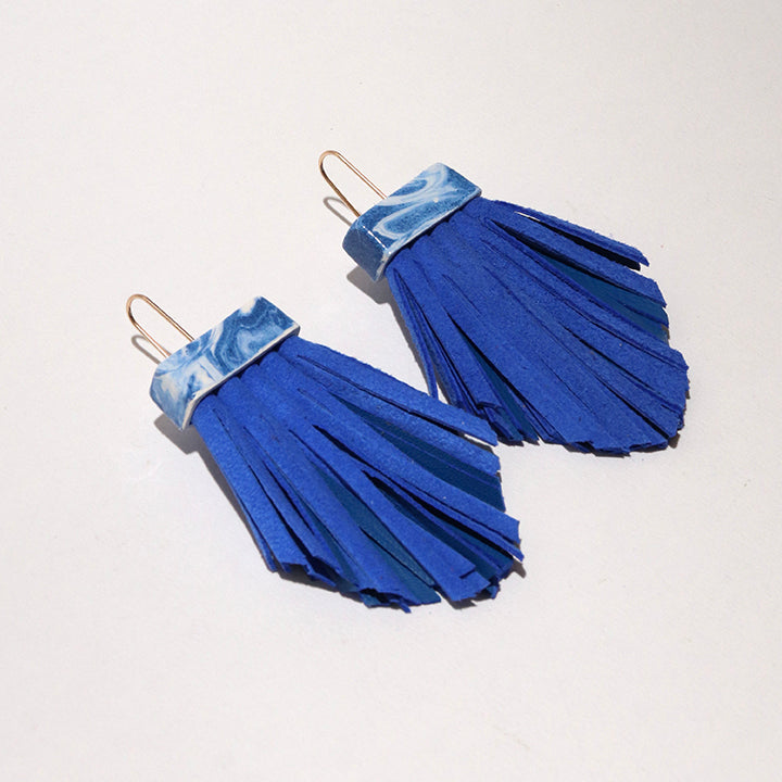 Tassel Cage Earrings - Blue Swirl